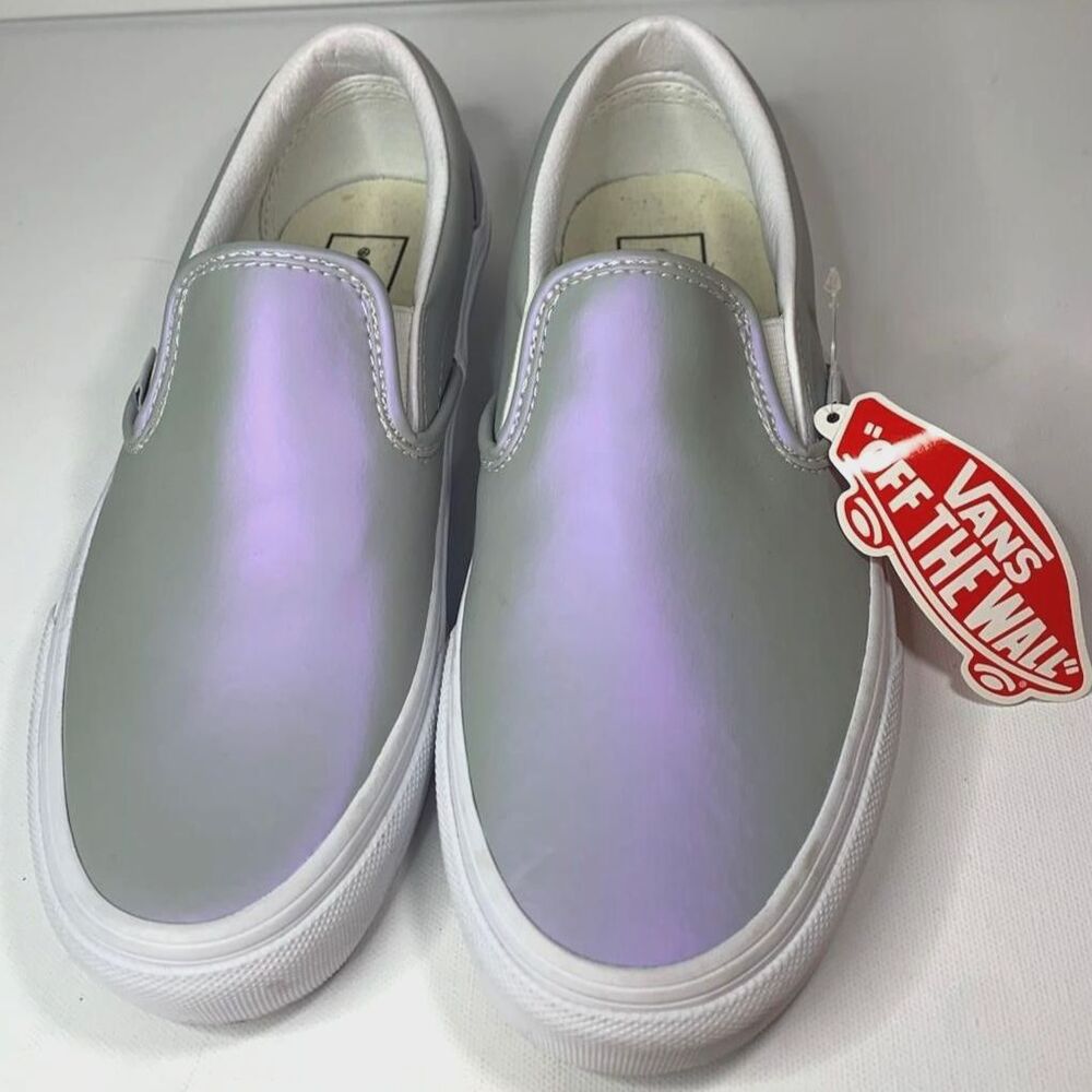 Vans Classic Slip-On Iridescent Pearl Grey Sneakers Women's 7 Men's 5.5 NEW